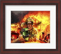 Framed Fireman saving a Boy from a Burning Building