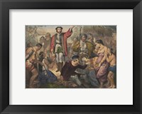 Framed Christopher Columbus among Indians in the New World