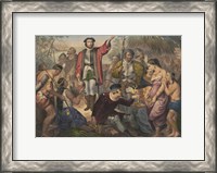 Framed Christopher Columbus among Indians in the New World