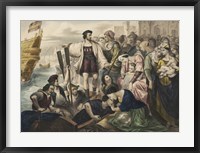 Framed Christopher Columbus leaving the port of Palos, Spain, for the New World
