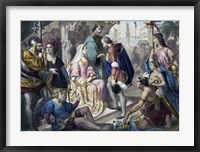 Framed Christopher Columbus Greeted by King Ferdinand and Queen Isabella on his return to Spain