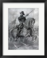 Framed General Benjamin Harrison on horseback, during the Battle of Resaca