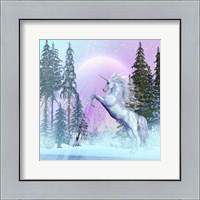 Framed Unicorn Rearing Up in a Mythical Forest