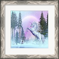 Framed Unicorn Rearing Up in a Mythical Forest