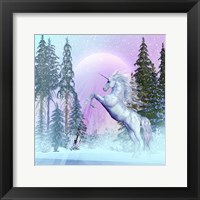 Framed Unicorn Rearing Up in a Mythical Forest