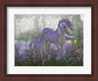 Framed Adult and Baby Unicorn in a Field of Flowers