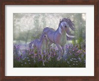 Framed Adult and Baby Unicorn in a Field of Flowers