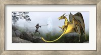 Framed Flying Gold Dragon and Female Knight