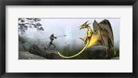 Framed Flying Gold Dragon and Female Knight