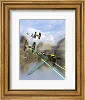 Framed WW II P-47 Thunderbolt Being Chased By Some Tie Fighters of Star Wars