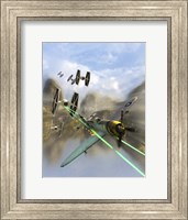 Framed WW II P-47 Thunderbolt Being Chased By Some Tie Fighters of Star Wars