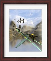 Framed WW II P-47 Thunderbolt Being Chased By Some Tie Fighters of Star Wars