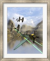 Framed WW II P-47 Thunderbolt Being Chased By Some Tie Fighters of Star Wars