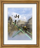 Framed WW II P-47 Thunderbolt Being Chased By Some Tie Fighters of Star Wars