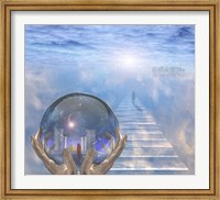 Framed Crystal Ball With Temple and Monk