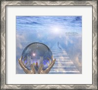 Framed Crystal Ball With Temple and Monk