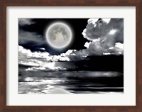 Framed Full Moon Dramatic Clouds Reflected in Calm Wat