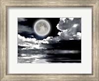 Framed Full Moon Dramatic Clouds Reflected in Calm Wat