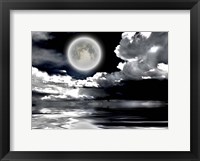 Framed Full Moon Dramatic Clouds Reflected in Calm Wat