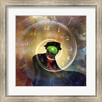 Framed Man in Black Suit Magritte Style Time Spiral in Universe