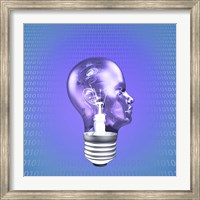 Framed Head Light Bulb With Binary Code