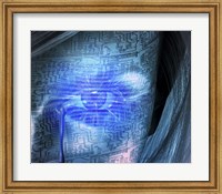 Framed Cyborg Woman Cries Binary Code, Circuit Pattern