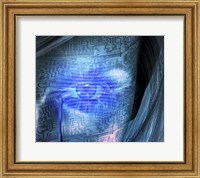 Framed Cyborg Woman Cries Binary Code, Circuit Pattern