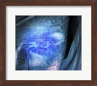 Framed Cyborg Woman Cries Binary Code, Circuit Pattern