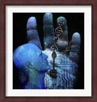 Framed Cyborg Arrows On Palm Hand DNA Strands