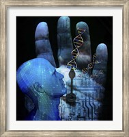 Framed Cyborg Arrows On Palm Hand DNA Strands