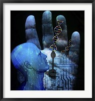 Framed Cyborg Arrows On Palm Hand DNA Strands