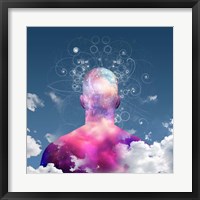 Framed Mans Head With Stars and Clouds