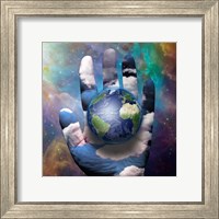 Framed Earth and Hand Before Cosmos