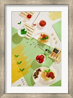 Framed Suprematic Meal: Pasta With Tomato Sauce And Mushrooms