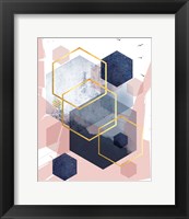 Framed Abstract Navy Blush Gold 1