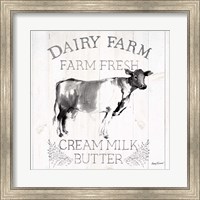 Framed Dairy Farm Wood Black Cow Sq
