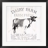 Framed Dairy Farm Wood Black Cow Sq