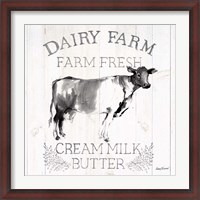 Framed Dairy Farm Wood Black Cow Sq