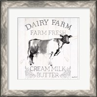 Framed Dairy Farm Wood Black Cow Sq