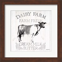 Framed Dairy Farm Wood Black Cow Sq