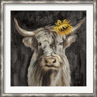Framed Floral Highland Cow