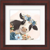 Framed Floral Cow