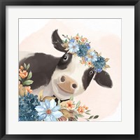 Framed Floral Cow