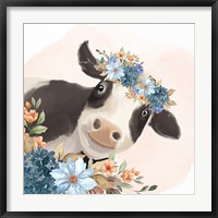 Framed Floral Cow