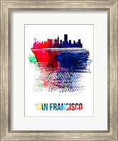 Framed San Francisco Skyline Brush Stroke Watercolor