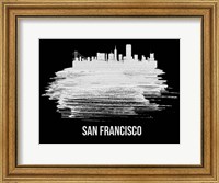 Framed San Francisco Skyline Brush Stroke White
