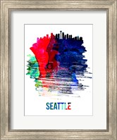 Framed Seattle Skyline Brush Stroke Watercolor
