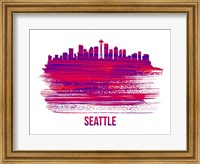 Framed Seattle Skyline Brush Stroke Red