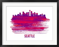 Framed Seattle Skyline Brush Stroke Red