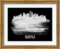 Framed Seattle Skyline Brush Stroke White
